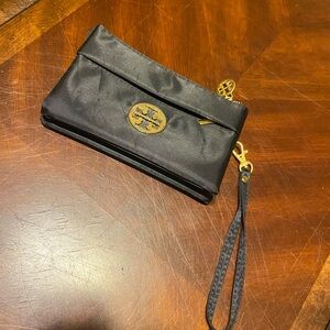 Tory Burch Black Nylon Wristlet with Gold Hardware